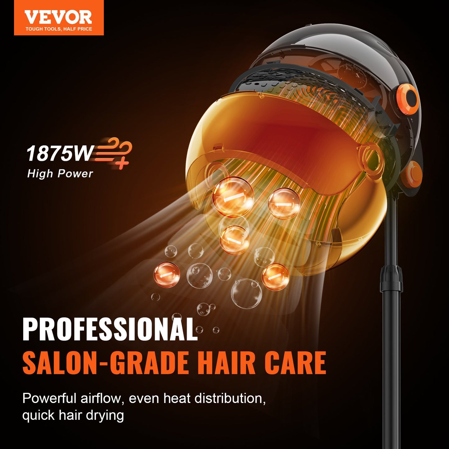 Ionic Hooded Dryer, 1875W Professional Bonnet Hair Dryer, Sit Under Hair Dryer With Timer, 3 Temp Settings & Wind Speed, Floor Standing Rolling Base With Wheels For Beauty Salon Home Spa