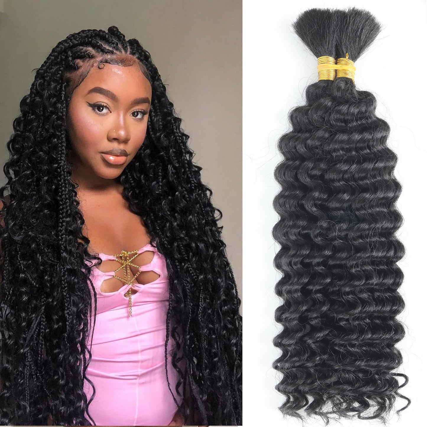 Mixed Human Boho Braids Deep Wave Bulk Hair