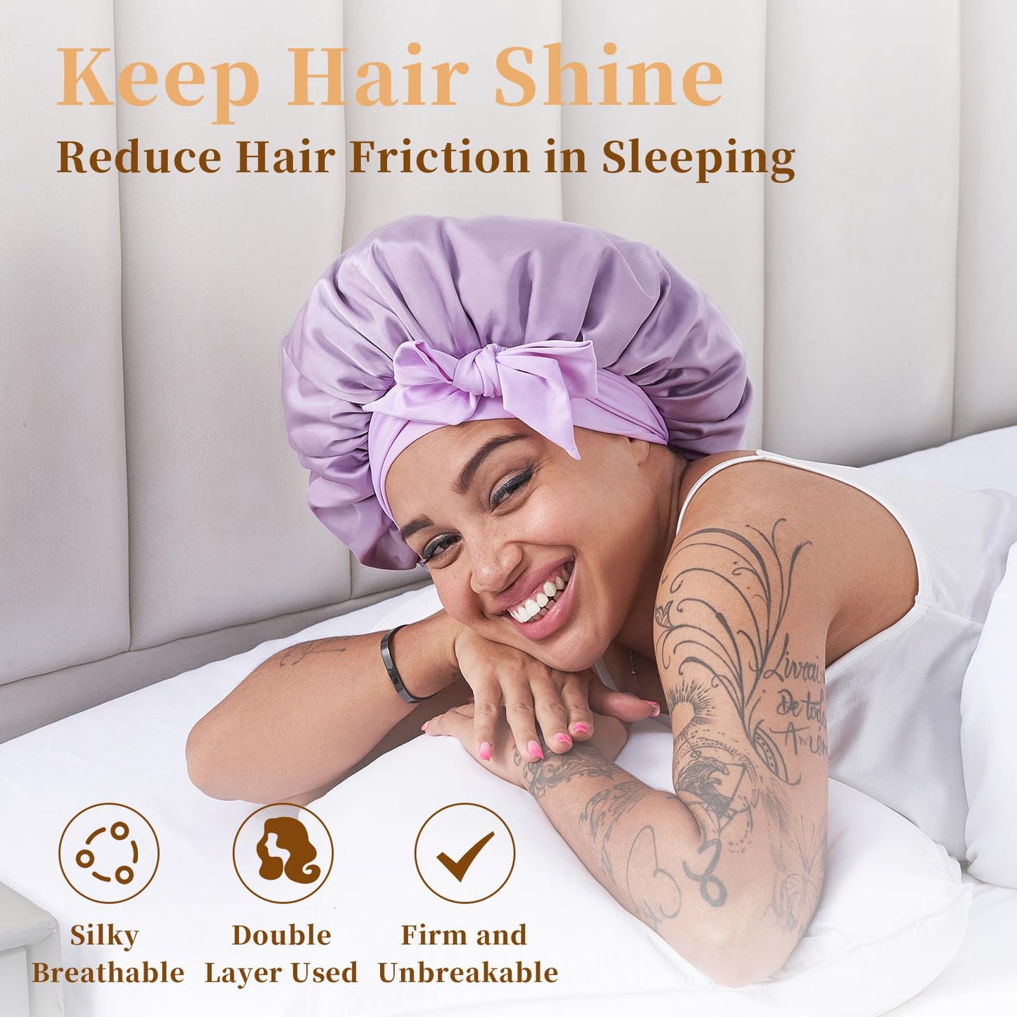 Silk Bonnet For Sleeping Women, Satin Hair Bonnet For Sleeping For Wavy Curly Natural Hair Women Men